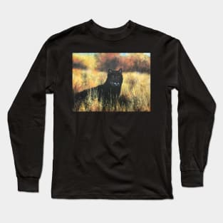 Black Wolf in Fields of Gold Long Sleeve T-Shirt